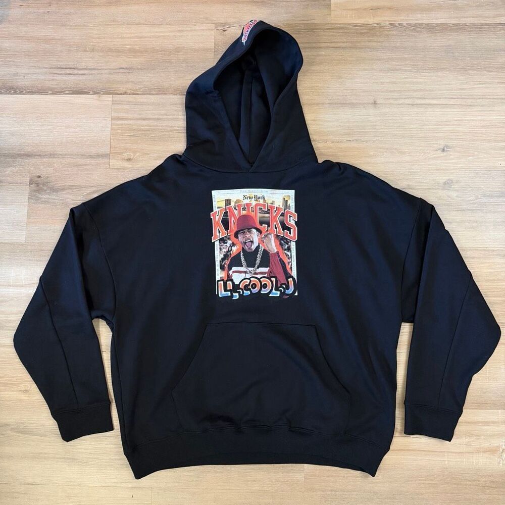New Cross Colours LL Cool J X New York Knicks Black Hoodie Size L Hip Hop NBA